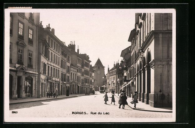 Cartes postales: AK Morges, Rue du Lac mit Turm – D'occasion à Berlin par bartko-reher