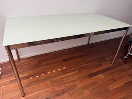Bürotisch Glas Metall Gestell 160x80cm, mit Bürostuhl