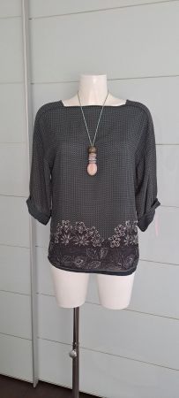 Damenbluse dunkelgrün - schönes Muster - knitterfrei Gr. S/M