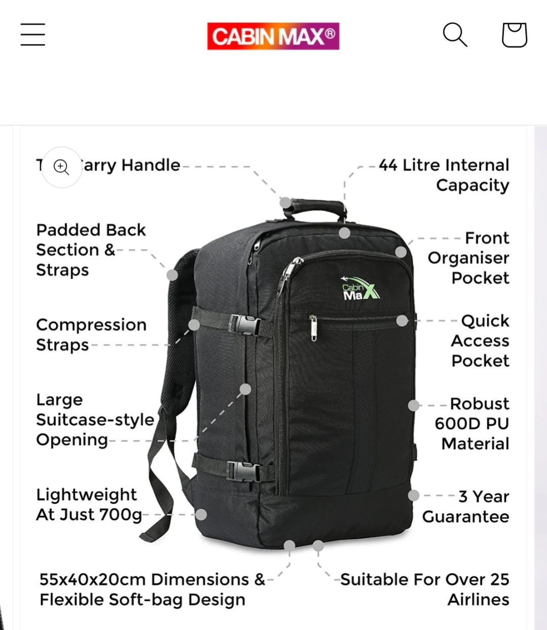 Zaini: CabinMax Travel Backpack – Usato da Dietikon venduto da ste_x7tj 4