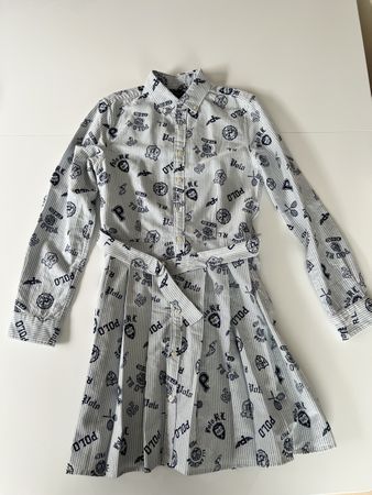 Polo Ralph Lauren Shirt Dress Size 14 Blue White Print