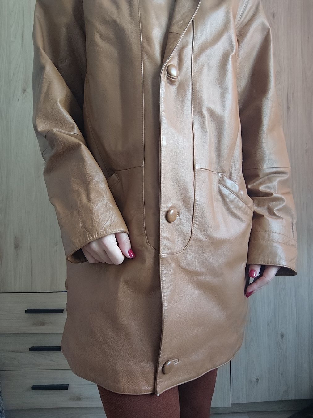 Giacche: Leather Jacket in Brown, Button and Zip Closure – Usato da Mägenwil venduto da VintageGirly 6