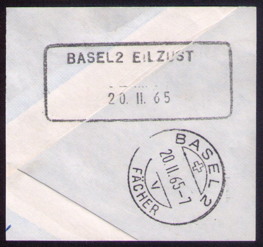 Tutti i francobolli: BASEL 2 EILZUSTELLUNG_AUSHILFSSTEMPEL 20.2.65+Basel 2 Fächer – Usato da Marthalen venduto da Ch_quality