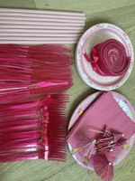 Pink RibParty Set - Plates, Straws, Cutlery, Napkins, etc.