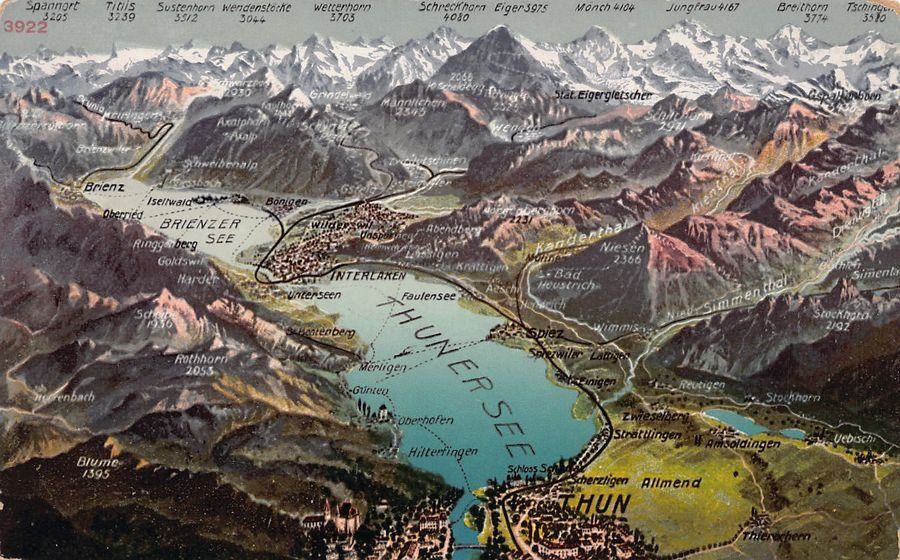 Cartoline postali: Vogelschau-AK Thunersee um 1915-20 – Usato da Frauenfeld venduto da POML
