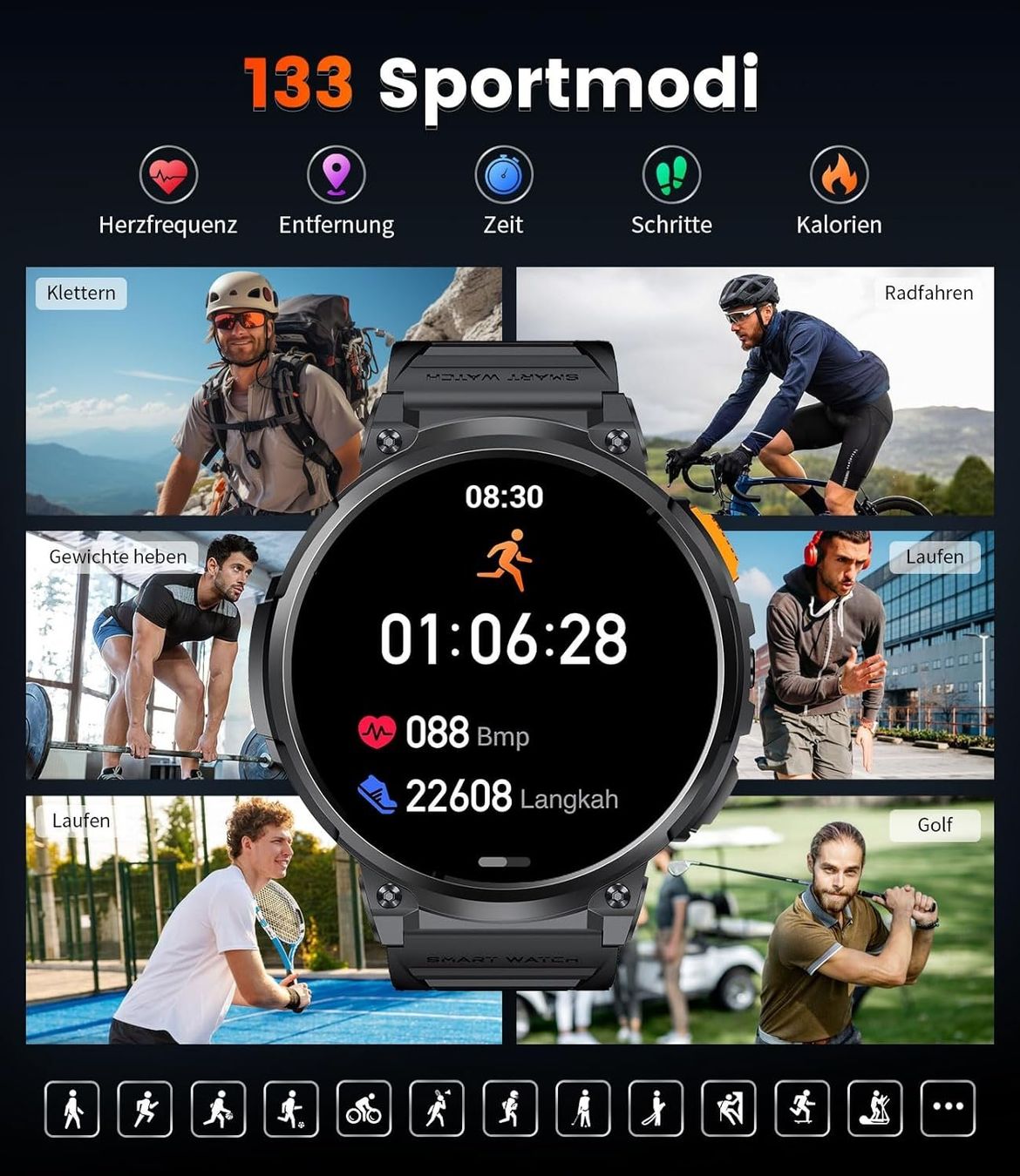 Smartwatch: Smartwatch Herren HD Großes Display mit 2 Armbändern – Nuovo e nell'imballaggio originale da Geneve venduto da Titi2008 4
