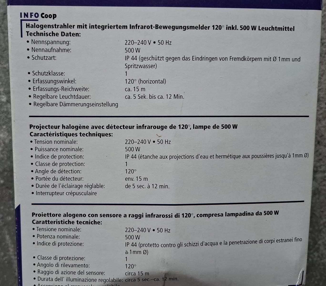Lampade: Halogenstrahler 500 Watt mit Bewegungsmelder – Nuovo e nell'imballaggio originale da Hergiswil NW venduto da buiz26 1