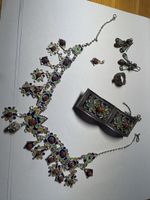 Superbe parure bijoux anciens argent émaillé corail