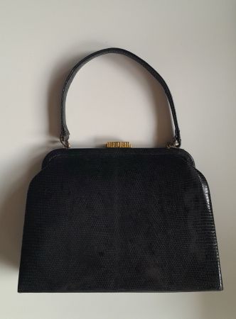 Leder Hand Tasche Vintage, ca. 1950, schwarz aus Italien