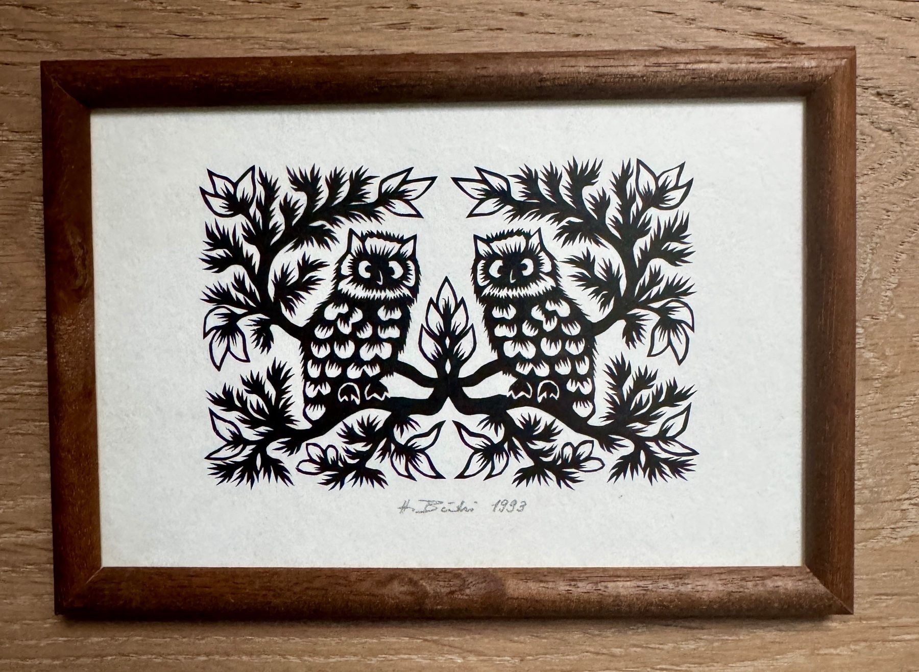 Grafica & Litografie: Kleiner Scherenschnitt Bild Hedy Bürki Original Eule Eulen – Usato da Rothrist venduto da Luckywinner
