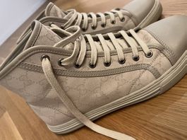 Gucci Schuhe hoch Leder Stoff beige Grösse 40 neuwertig