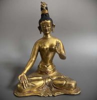 Buddha Figur Bronze Bodhisattva Tibet feuervergoldet - alt