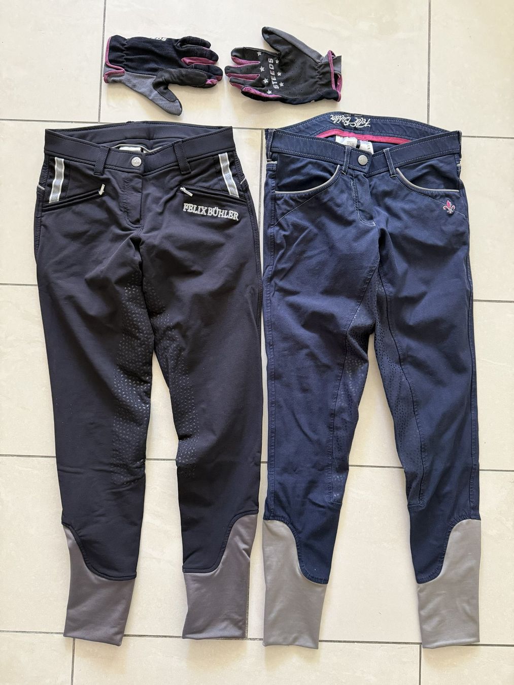 Pantaloni: Reithosen "Felix Bühler", 2 Stück, und Reithandschuhe – Usato da Oberwil BL venduto da Lepidolith