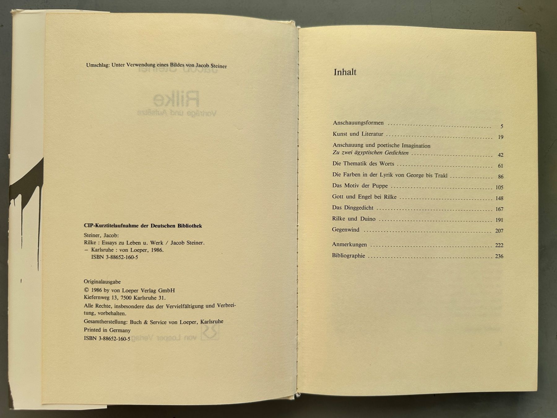 Bücher: Jacob Steiner: Rilke. Vorträge und Aufsätze. – Gebraucht aus Zürich von allp 2