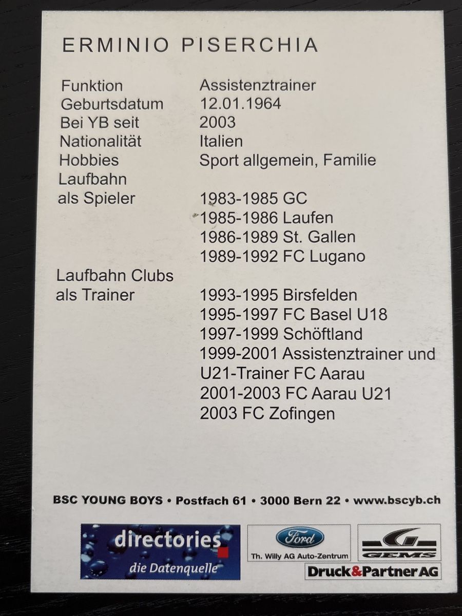 Autogramme: Signierte Karte Erminio Piserchia YB – Gebraucht aus Uetendorf von hoisle 1