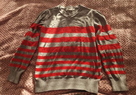 Roter Streifenpullover, Grau, Herbst/Winter gr. 140/146