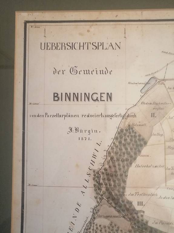 Cartine & Atlanti: Stich, Übersichtplan der Gemeinde Binningen, antike Karte – Usato da Basel venduto da meaggeoderso 2