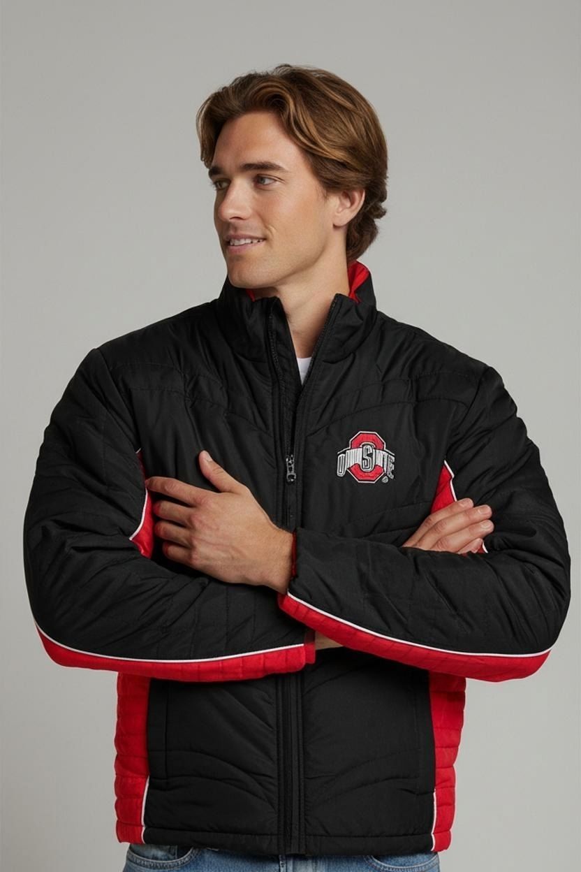 Jacken: Ohio State Buckeyes Schwarz & Rot Gesteppte Jacke – Gebraucht aus Zug von vinokilo