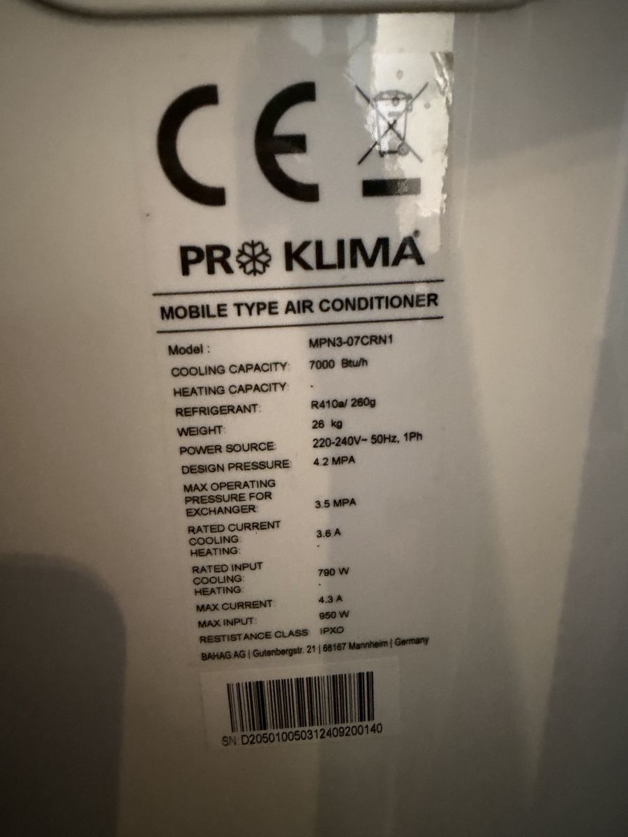 Klimageräte: mobile Klimaanlage Pro Klima 7000BTU  – Gebraucht aus BADEN von Sprinz 2
