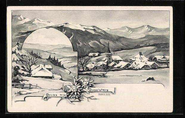 Cartoline postali: Guggisberg, Teilansicht im Winter, 1916 – Usato da Berlin venduto da bartko-reher
