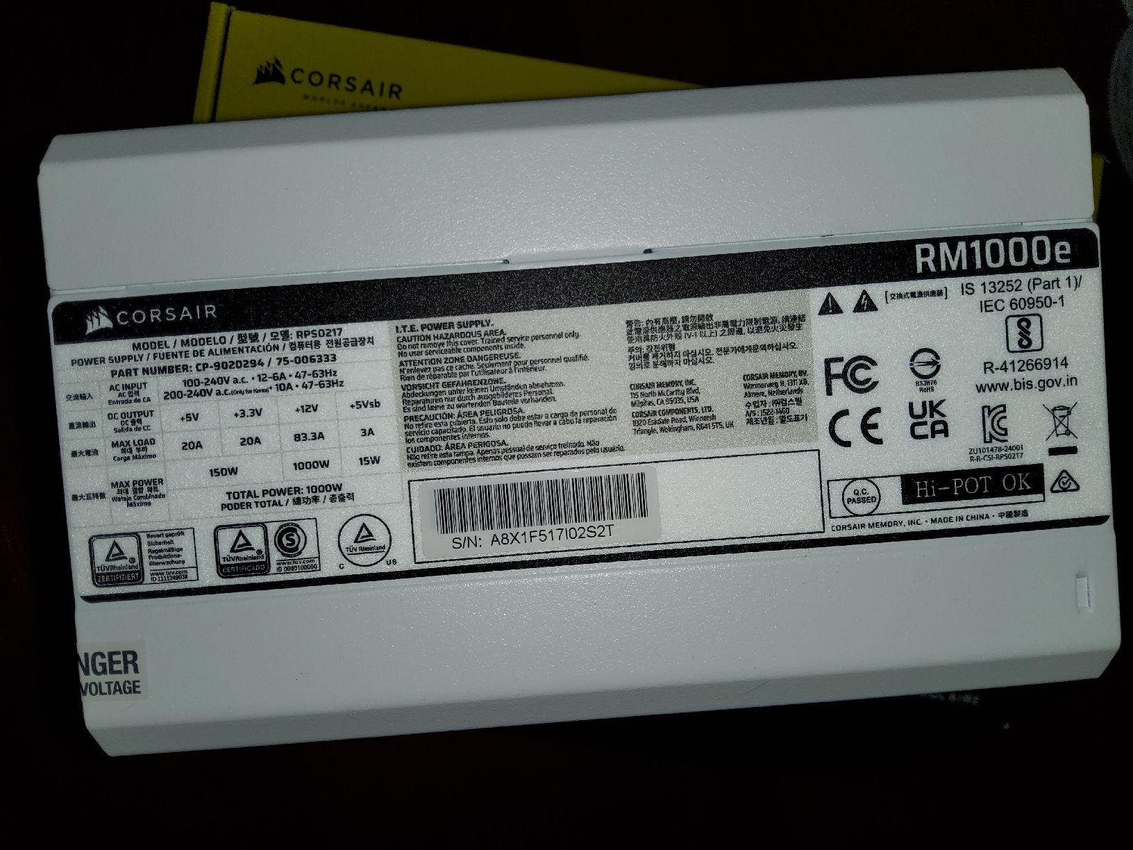Corsair Componenti elettronici: Alimentation PC Corsair Rm1000e 80 plus gold – Nuovo (secondo la descrizione) da Rennaz venduto da Baaron84 5