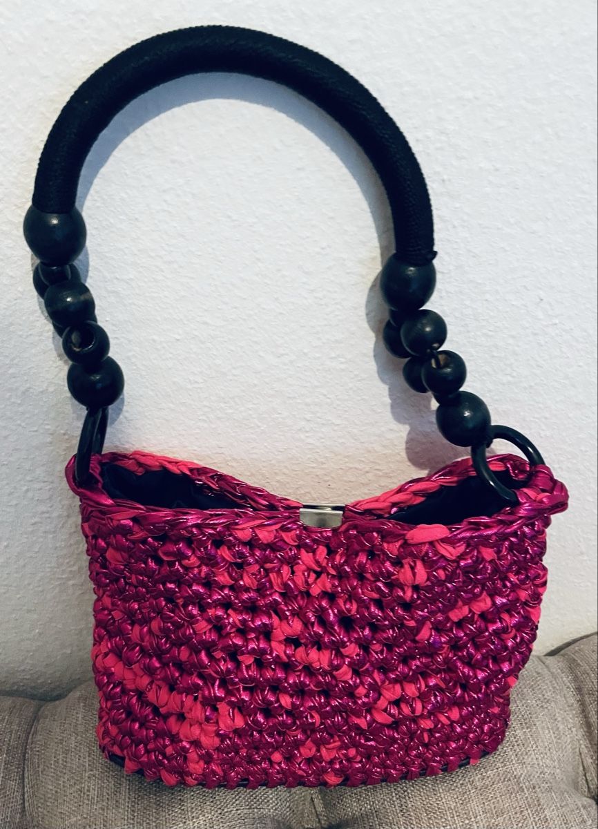 Taschen für Damen: Pinke Sommer Handtasche mit Holzperlen - Neu – Neu und originalverpackt aus Au ZH von Jaggy4 1