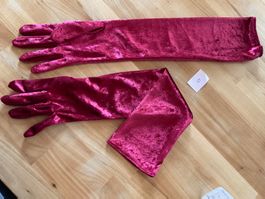 Stoff Samt Handschuhe Bordeaux lang