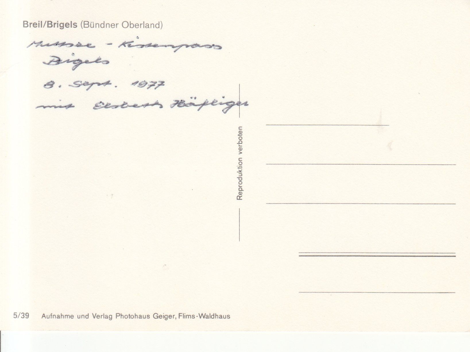 Cartoline postali: Breil Brigels 1977 – Usato da Bürglen TG venduto da StampGraf 1