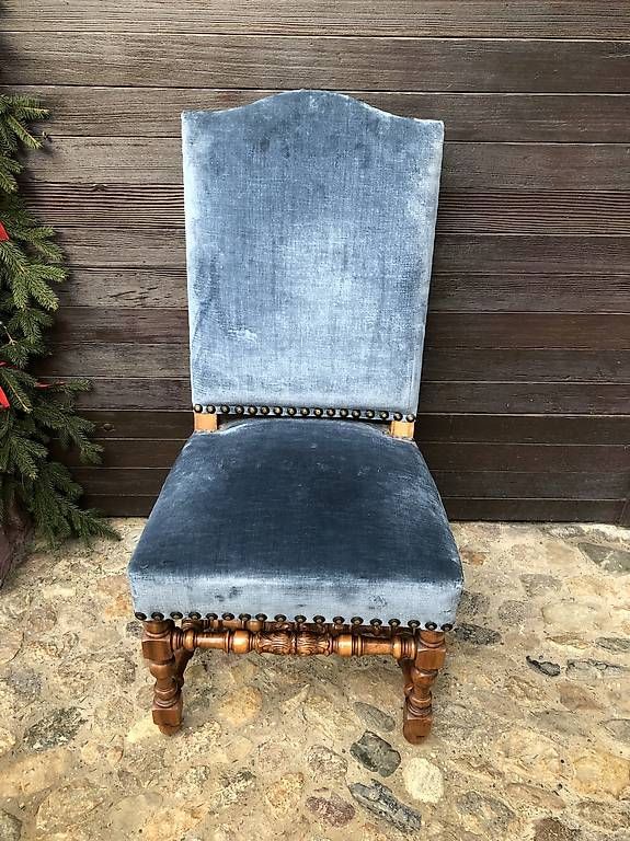 Poltrone: Sessel Antik, Samt Blau, Holz Geschnitzt – Usato da Basel venduto da ninenintynine 1