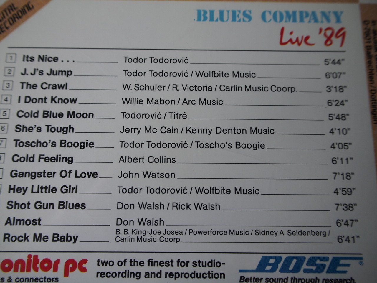CDs: Blues Company Live 89 CD – Gebraucht aus Zofingen von sosalinos01 3
