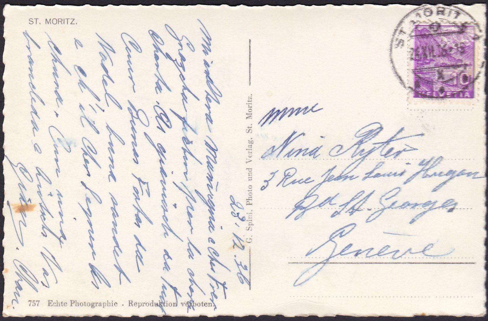 Cartoline postali: 1936, s/w AK, Luftansicht von St. Moritz – Usato da Wenslingen venduto da riger11 1