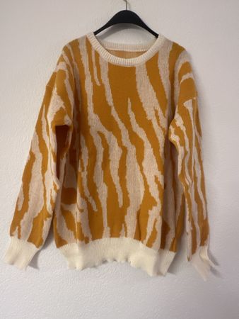 Trendiger Zebra-Pullover, Gr. L, Herbstfarben