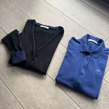 Lacoste Set: Strickjacke & Poloshirt, Gr. 36/38, Wolle