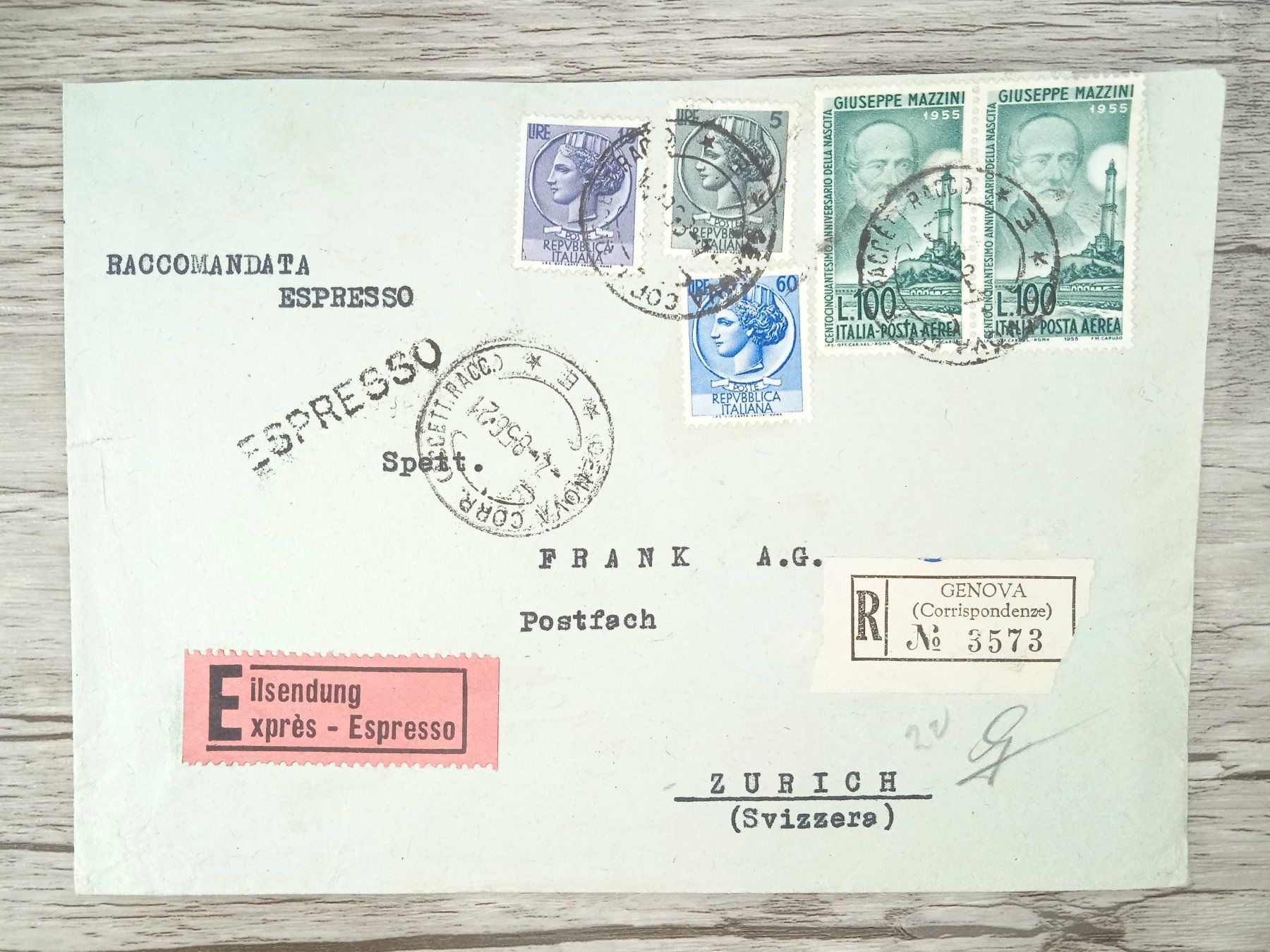 Alle Briefmarken: TR73 Enveloppe + Timbre Italie 1956 – Gebraucht aus Cousset von Patrick_Collections