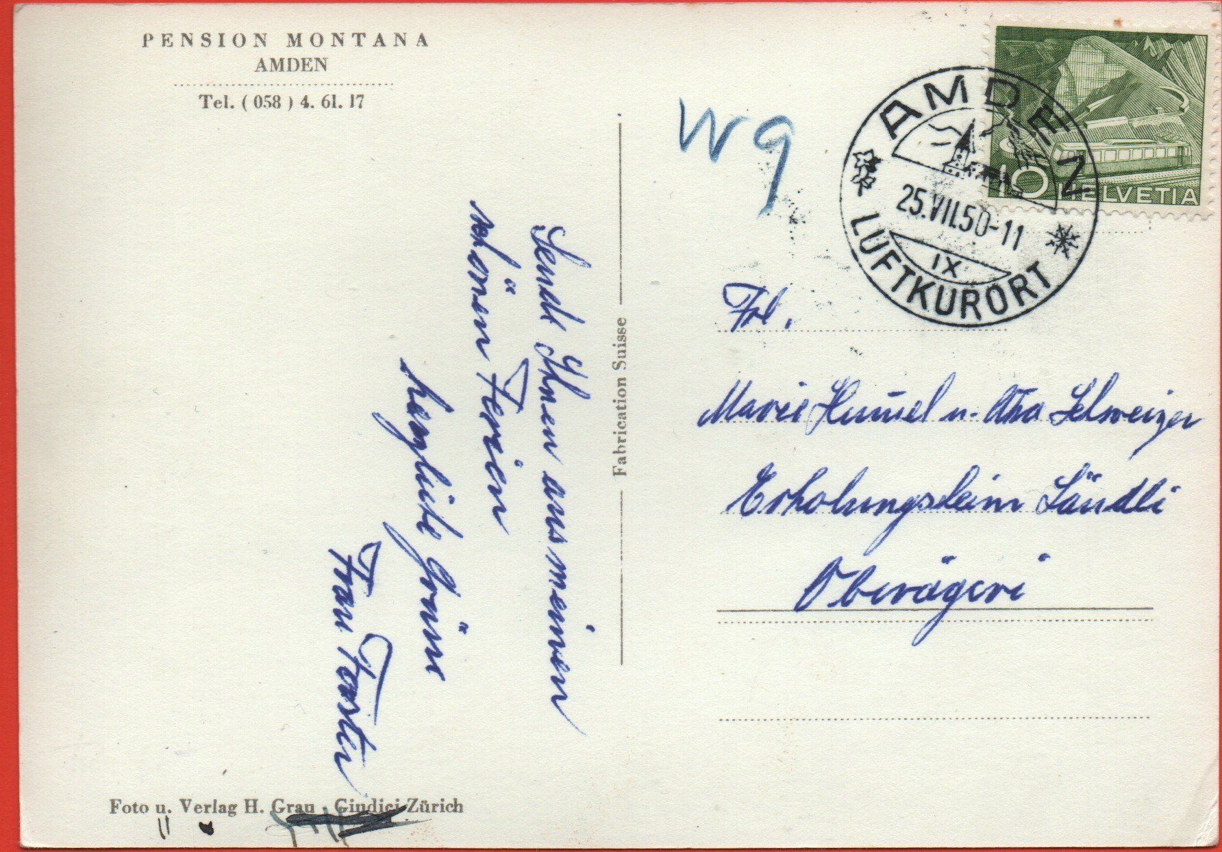 Cartes postales: AMDEN Pension Montana – D'occasion à Jona par philajona 1