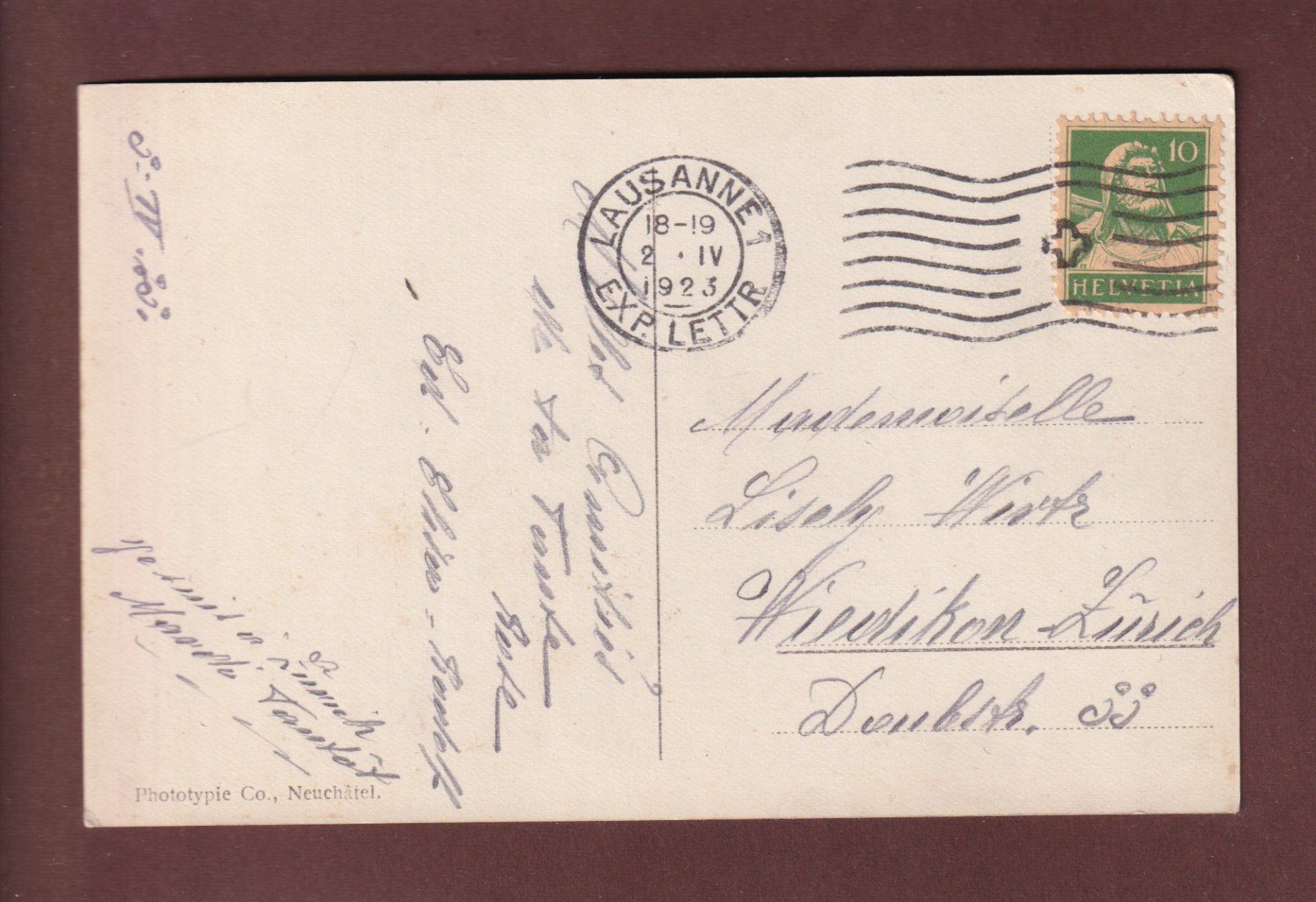 Cartoline postali: LAUSANNE - Banque cantonale - 1923 – Usato da Pully venduto da nicecards 1