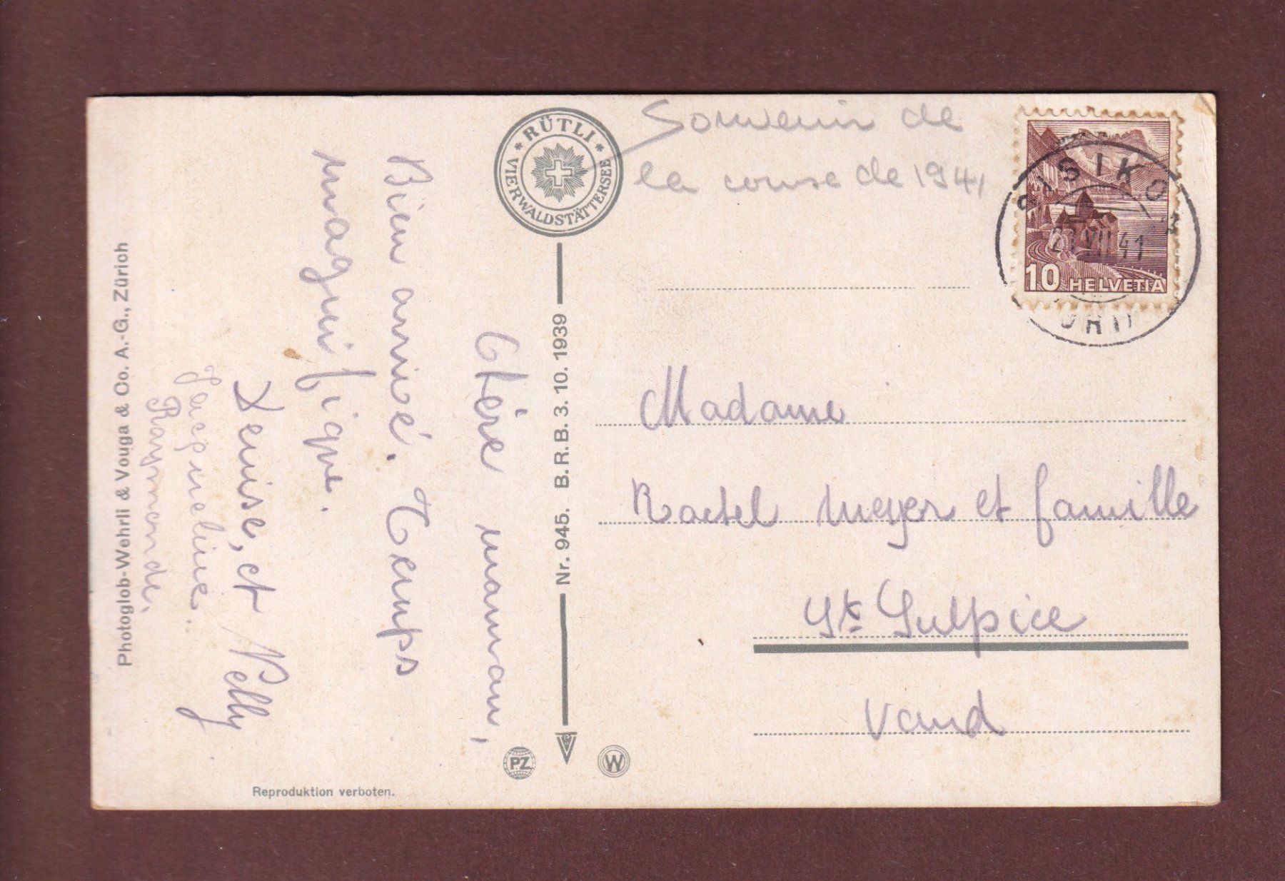 Cartes postales: RÜTLI - 1941 – D'occasion à Pully par nicecards-shop 1