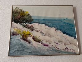 Wandbild Aquarell Meerlandschaft gerahmt gebraucht