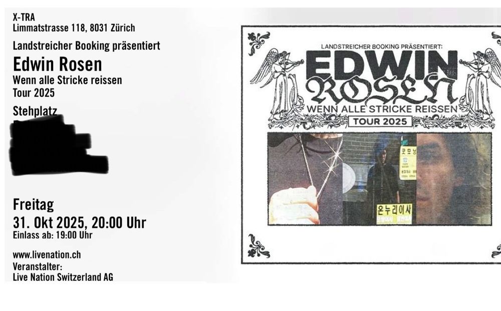 Edwin Rosen Ticket Zürich 31.10.2025 (Neu und originalverpackt) in ...