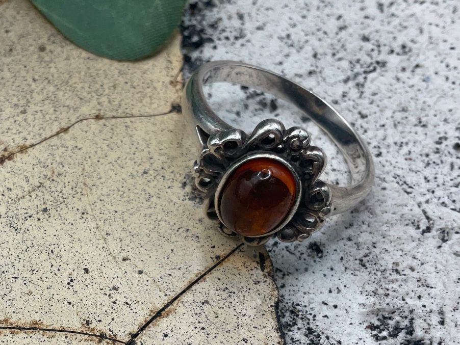 Ringe: Antiker Bernsteinring, in Sterlingsilber, Gr.59 – Gebraucht aus Luzern von S.Kern01 4