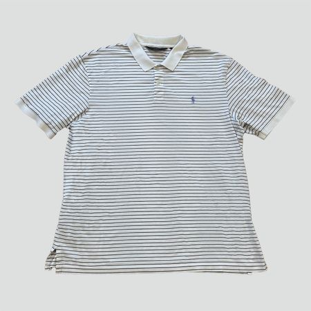 Ralph Lauren Golf Polo Shirt Striped White/Blue Size L