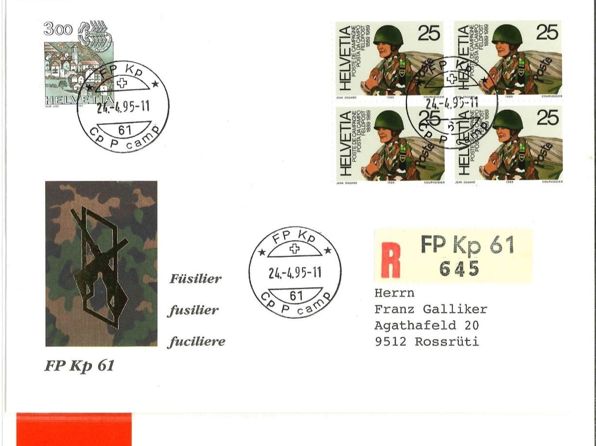Tutti i francobolli: CH 1995, R-Brief der FP Kp 61, Erster Verwendungstag – Nuovo (secondo la descrizione) da Castione venduto da Rx-stamps 1