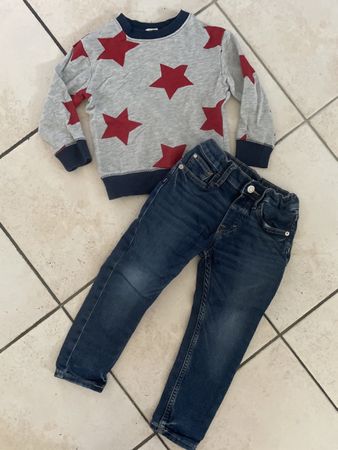 H&M Set Sweatshirt Sterne & Jeans Gr. 98/104