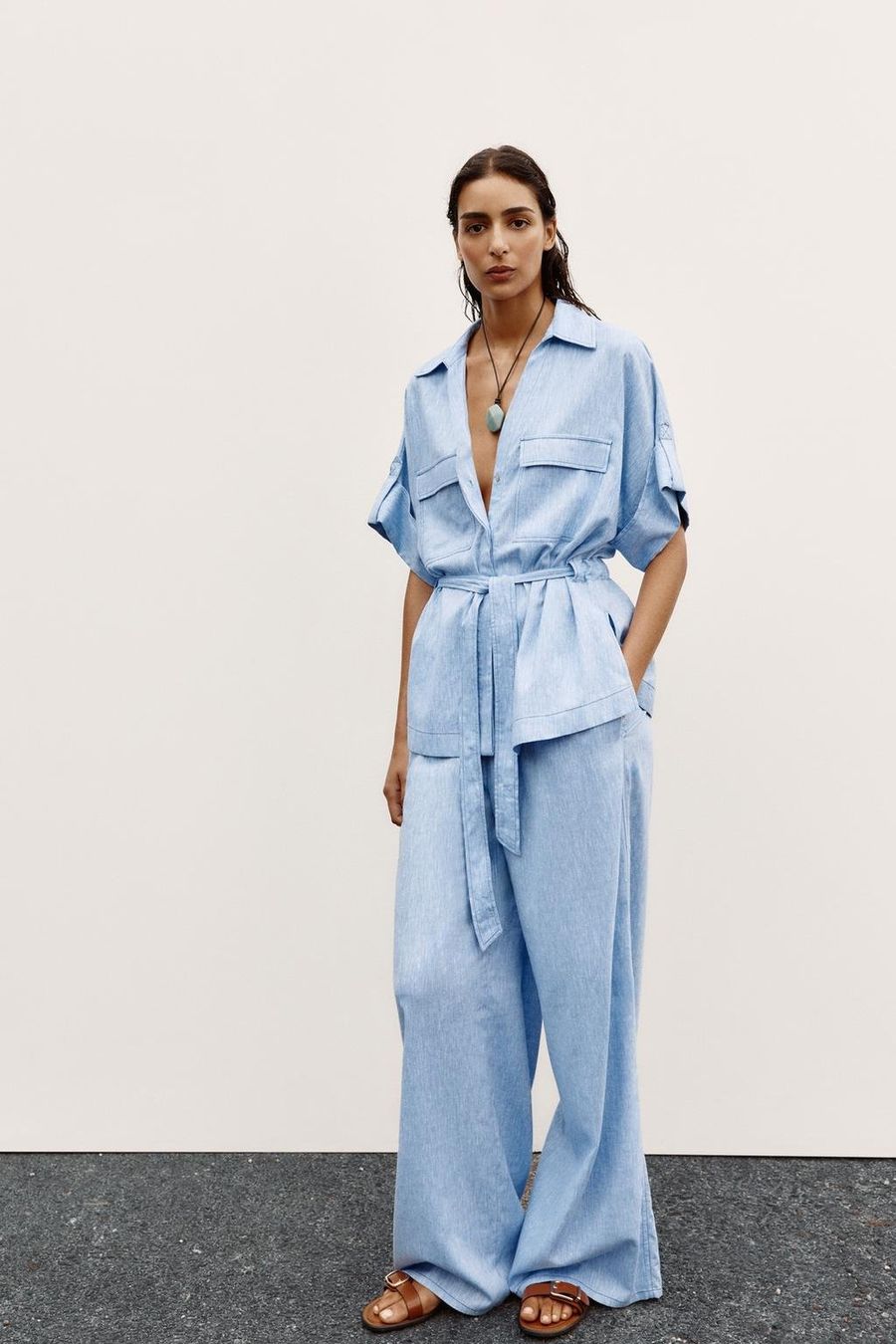 Zara Camicette: ZARA Safari Leinenbluse Hemd Hemdbluse hellblau 40  NEU – Nuovo e nell'imballaggio originale da Rotkreuz venduto da beltraum 3