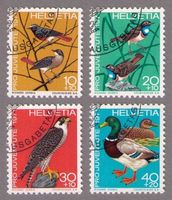1971_J236-239_Pro Juventute EINHEIMISCHE VÖGEL_Falke_Ente_ET