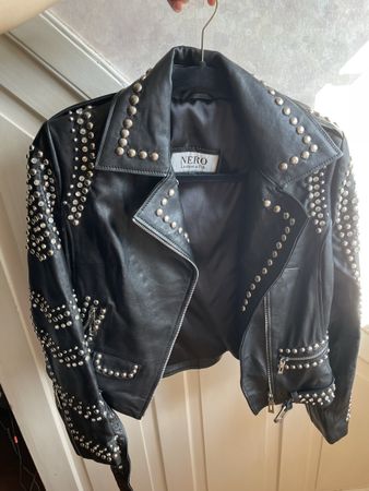 🖤Nieten Strass Lederjacke aus echtem Lammleder - Schwarz