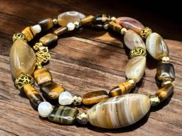 Unikat 💎 Kette Achat, Tigerauge, Hämatit, Süßwasserperlen