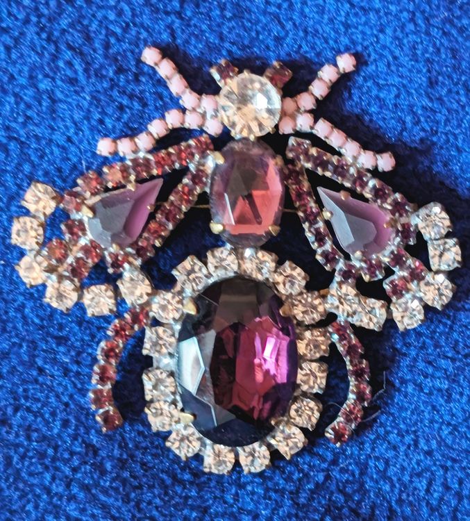 Broche Ancienne Strass Orange Irisé Années 40-50 Style Art Déco - Occasion Très Bon État