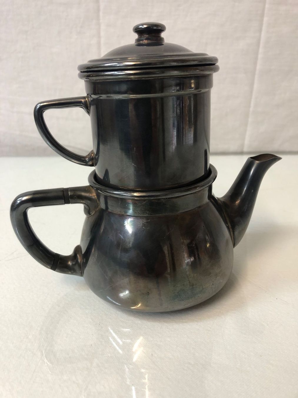 Macchine per caffè & Macchine per espresso: Espressokocher von WISKEMANN "MODELE BREVETE" versilbert – Usato da Brunnen venduto da Allerwaren 3