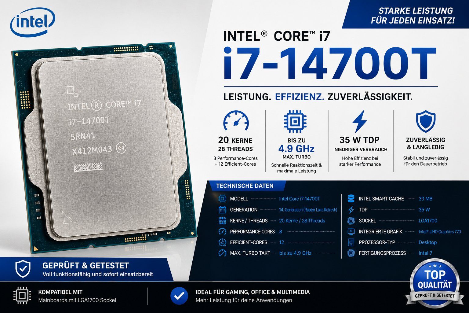 Intel PC: Intel Core i7-14700T – 14. Generation CPU – Usato da Fislisbach venduto da TomDemark